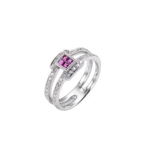 LITZ 18K Белое золото Красный сапфир Бриллиантовое кольцо XK-SR0479