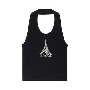 Топы Vetements Кристальный топ-халтер Paris 'Черный'