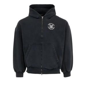 Молнии Balenciaga Paris Zip Front Hoodie 'Выцветший вымытый черный/белый'