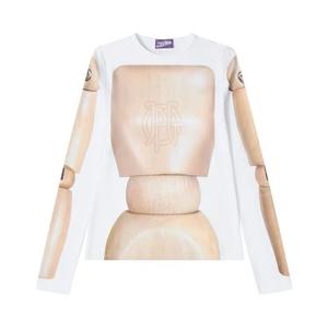 Свитера Jean Paul Gaultier Jersey Lycra Long Sleeves Crew Neck Printed "Wooden Body" 'Бежевый/Белый'