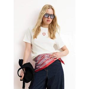Экрю Сердце Regular/Normal Fit Короткий рукав Tok 1% Хлопковый трикотаж Футболка Twoss26Ts145