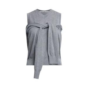 Жилеты Alexander Wang Завязка-Спереди Кардиган Многослойный V-образный Вырез Жилет 'Меланжевый Серый'