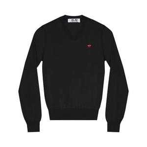 Свитера Comme des Garçons PLAY Красный патч-сердце V-образный вырез свитер 'Черный'