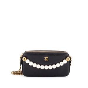 Сумка через плечо Chic Pearls Double Zip Clutch with Chain Quilted Lambskin