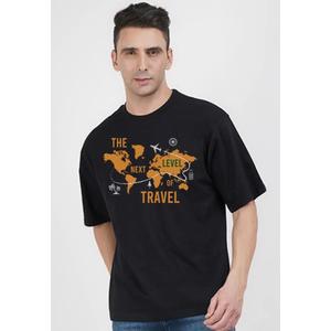 Оверсайз черная хлопковая футболка Next level of Travel, короткий рукав, обычная посадка