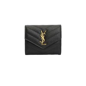 YSL Cassandre Matelasse многоскладочный кошелек из зернистой кожи черный 692061BOW01