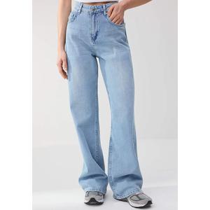 Trendyolmilla Wardrope Essentials Светло-голубые драпированные джинсы с высокой талией и широкими штанинами Twoss26Je128
