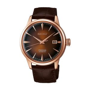 Seiko Presage Cocktail Time «Manhattan» автоматические часы с бордовым циферблатом и коричневым кожаным ремешком SRPB46J1