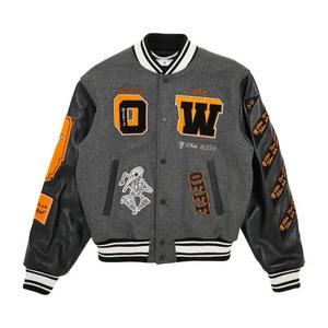 Куртки-бомберы Off-White Leather Varsity Jacket 'Medium Grey/Multicolor'
