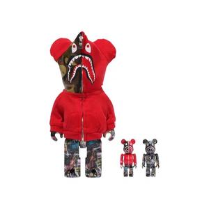 Фигурки BE@RBRICK x BAPE Набор Legacy Camo Shark 100% и 400% 'Red'