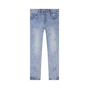 PURPLE BRAND вышивка Punch P клетчатые джинсы 'Светлый индиго'