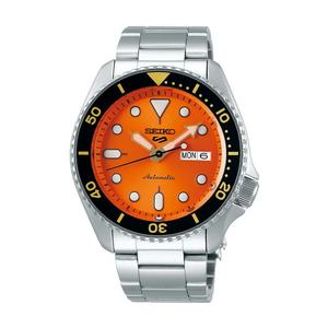 Seiko 5 Sports SKX Series Автоматические часы с оранжевым циферблатом Sunray и стальным браслетом SRPD59K1