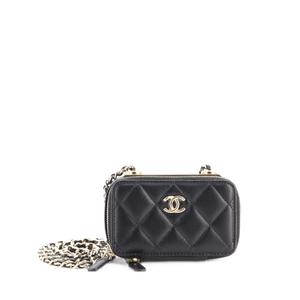 Стеганая сумка через плечо Trendy CC Zip Card Holder on Chain Quilted Lambskin