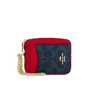 Кошелек-картхолдер Coach Zip Card Case из фирменного канваса - деним/ярко-красный