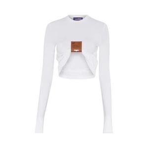 Джерси Jean Paul Gaultier Stretch Viscose Jersey Long Sleeves Top With Leather Tag Detail 'White'