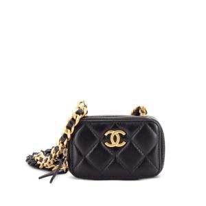 Мини-сумка через плечо Zip Around Vanity Case with Chain Quilted Lambskin