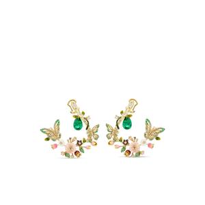 Позолоченные серьги-клипсы Butterfly Garland с камнями и бриллиантами