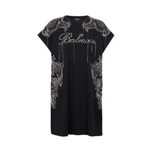 Короткие платья Balmain Sleeveless Embroidered Paisley Chains Short Dress 'Блэк/Олд Сильвер'