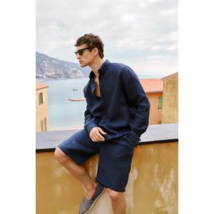 Мужские шорты и бермуды Navy Blue 100% Linen Elastic Waist Regular Waist Tmnss26Sr00016