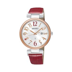 Seiko Lukia серебряный циферблат с цифровыми индексами, красный ремешок из телячьей кожи, солнечная батарея, аналоговые часы SUT336J1