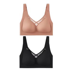 Набор из 2 штук Premium Bella Plus Size бесшовный беспроводной бюстгальтер с эффектом пуш-ап в пыльно-розовом и черном цветах