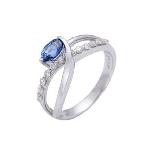 LITZ 18K Белое Золото Кольцо с Синим Сапфиром и Бриллиантами XK-SR0624
