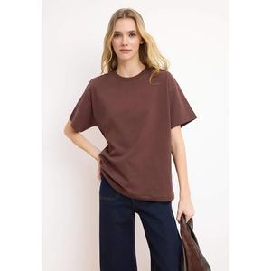 Коричневая футболка Oversize из плотного хлопка с круглым вырезом Twoss23Ts4
