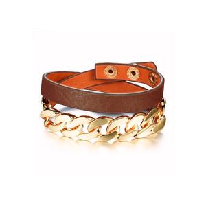 Кожаный браслет-обертка Snake Chain - Коричневый