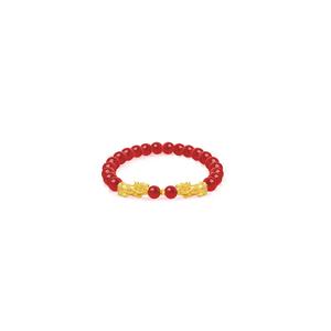 THE Mix Collection 999.9/24K чистое золото двойной Pixiu агатовый браслет набор AGB-DPX0.30G