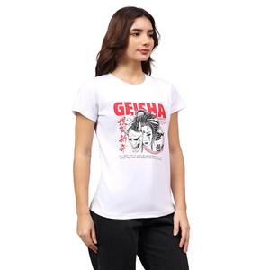 Женская футболка с графическим принтом Geisha, белая, хлопковая, обычного кроя, с коротким рукавом и круглым вырезом